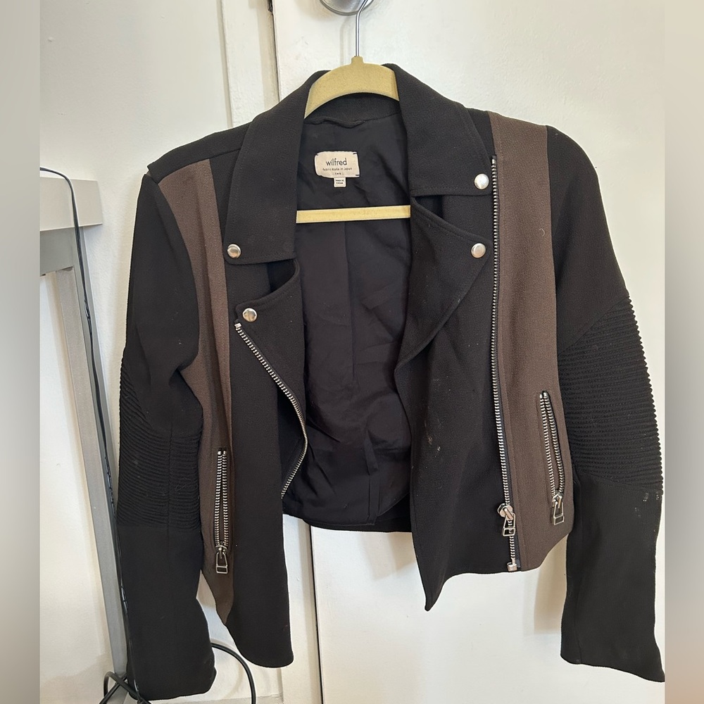 ARITIZA/Wilfred TWO-TONED MOTO JACKET WITH SILVER HARDWARE SIZE S, BARELY WORN!